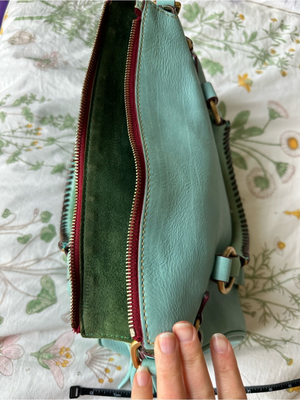 Vintage Dooney & Bourke Florentine Aqua Leather Satchel with Brass Hardware - Picture 3 of 8
